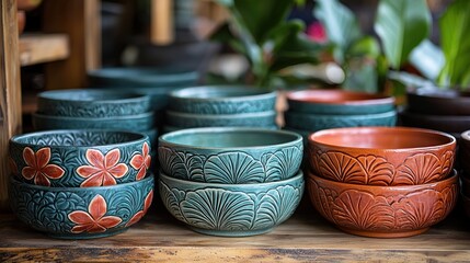 Elegant ceramic bowls showcasing a curated collection on display arrangement