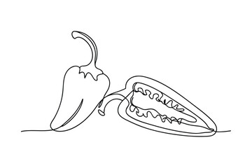 One line Drawing of a Sliced Red Chili Pepper