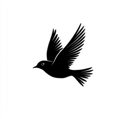 Obraz premium Bird illustration: Black bird flies against a plain white background