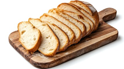 Sliced bread on wooden cutting board isolated