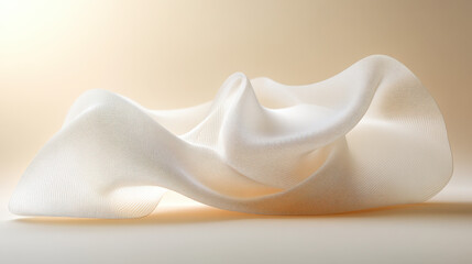 A single delicate stocking, loosely rolled and placed on a clean, solid-color background