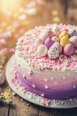 Pastel Easter Cake with Decorated Eggs