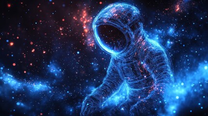 Astronaut in Space, Abstract Wireframe, Nebula Background