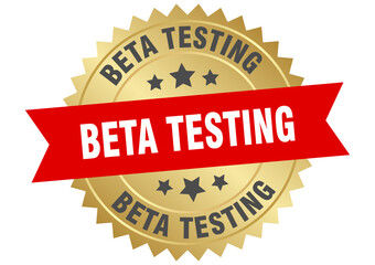 beta testing. beta testing round red and gold label isolated on transparent background
