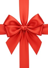 Festive Red Satin Ribbon Bow on a Gift Wrap - Perfect for Holiday and Celebration Themes.