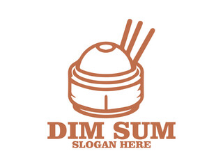 Line art illustration of dim sum in a bamboo steamer with chopsticks on a white background. Asian cuisine concept. dim sum in a steamer with chopsticks and tea cups and logo vector dism sum