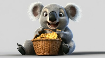 Cute cartoon koala holding a basket of treats