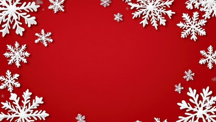 White Snowflakes on Red Background for Holiday and Winter Themes