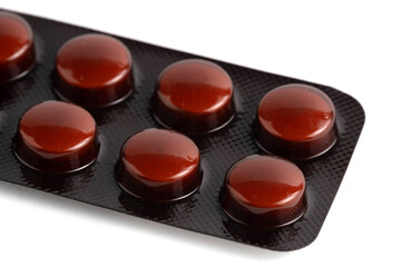 Pills in blister pack isolated on white background. Clipping path.