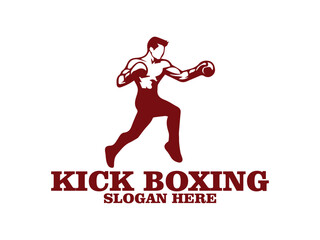 illustration kick boxing of a boxer in a fighting stance with raised gloves against, kick boxing  of a boxer with muscular build, raised gloves  background. Fitness and sports concept and logo vector