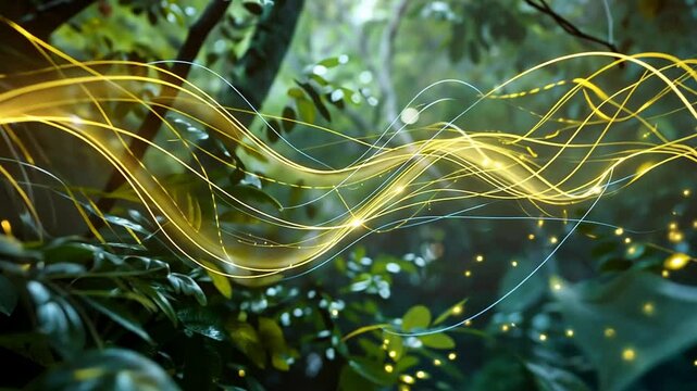 Schwebende Lichtwellen durch gr&uuml;ne Natur