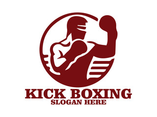 illustration kick boxing of a boxer in a fighting stance with raised gloves against, kick boxing  of a boxer with muscular build, raised gloves  background. Fitness and sports concept and logo vector