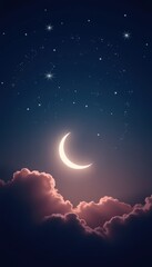 Fototapeta premium Eid Ul Adha and Eid Ul Vida Celebrations: A Starry Night Sky Scene. A crescent moon in the night sky surrounded by stars.