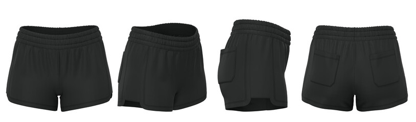 3D Clothing Mockup Black Shorts 3D Render Front Back Side
