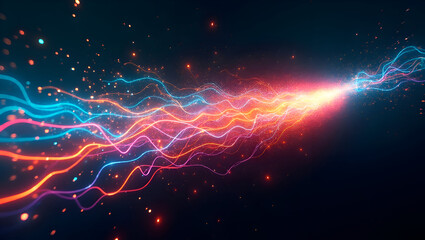 Fototapeta premium A high-speed burst of color, resembling light trails and shattered glass refracting into a spectrum of hues. Shades of teal, crimson