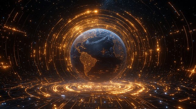 Earth in a glowing energy tunnel