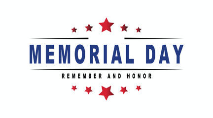 patriotic memorial day graphic featuring vibrant red stars and bold lettering in blue. ideal for commemorative events, social media, and festive decorations.