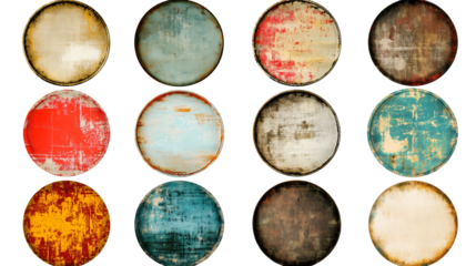vintage circular textures with distressed colors isolated png transparent cutout