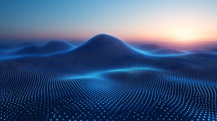 Abstract Digital Landscape Sunset Glowing Hills