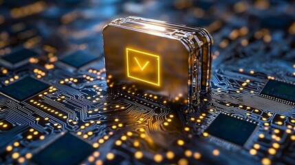 Envelope Icon Glows on Circuit Board.