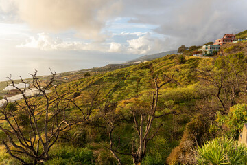 La Palma island by susnset from el mirador de El Time viewpoint over the Los Llanos and Tazacorte...
