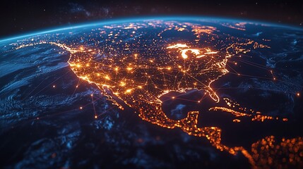 Earth's North America at Night, City Lights and Connections