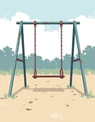 Abandoned Playground Swing Set, Rustic Nostalgia, Childhood Memories, Soft Focus Daylight, 4K Illustration