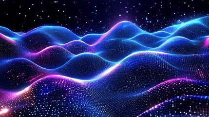 Obraz premium Digital waves of light across a starry universe.