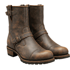 pair of leather boots isolated on white or transparent background