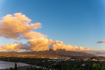 La Palma island Canary archipelago Spain orange clouds by sunset