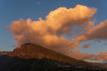 La Palma island Canary archipelago Spain orange clouds by sunset