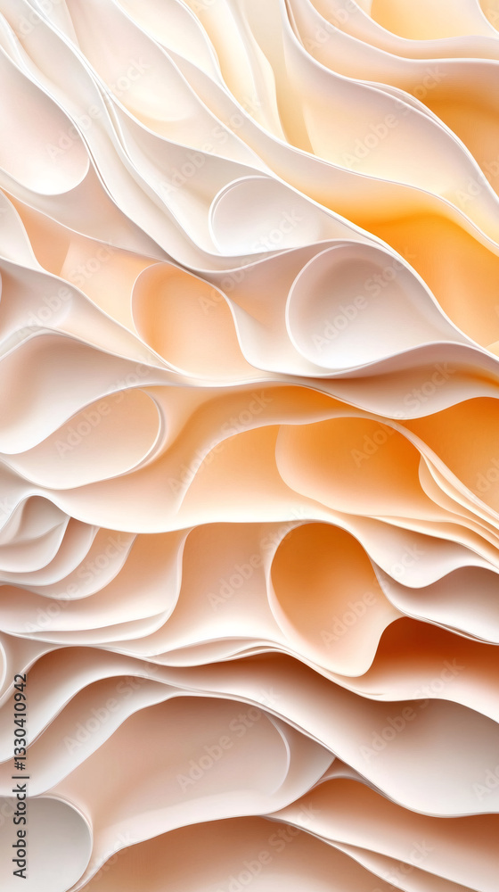Poster curling white and orange paper stripes forming dynamic wavy pattern, representing contemporary graph