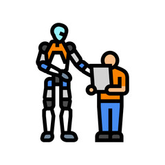 robot child interaction social robotics color icon vector illustration