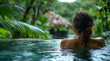 Fototapeta premium A person indulging in a spa treatment at a wellness resort, surrounded by lush nature