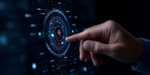 Close-Up of Business Professional’s Hand Manipulating Holographic AI Interface