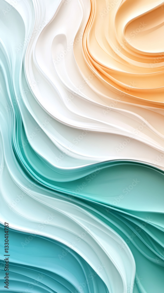 Poster Gradient blending smooth curves transitioning from orange through white to turquoise