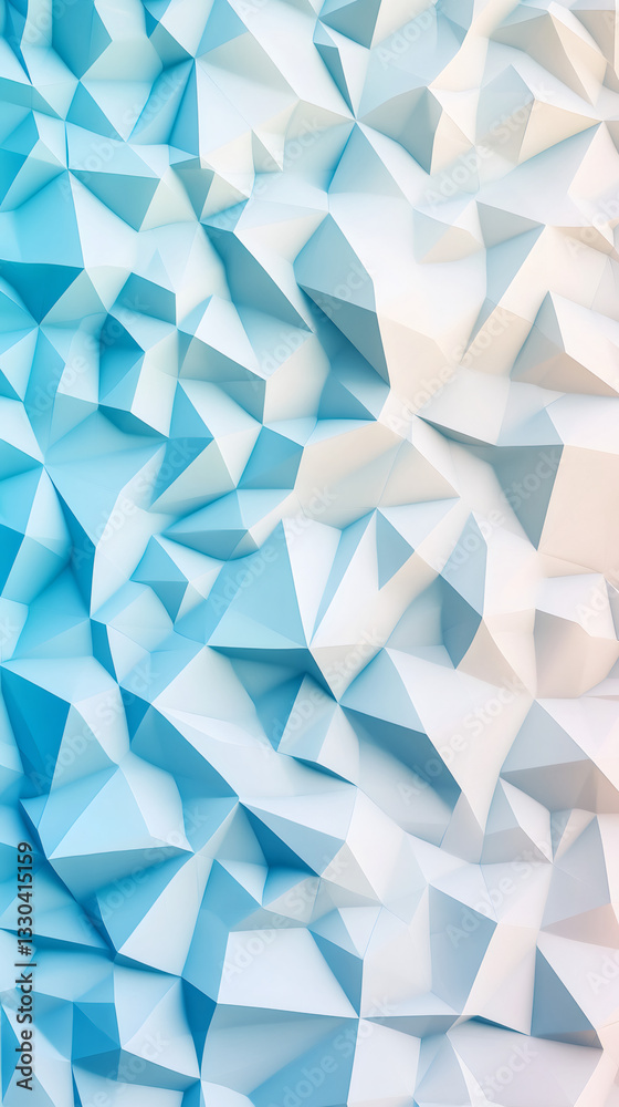 Poster Low poly triangular 3d surface with a gradient from light blue to white, creating an abstract and modern background