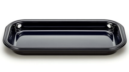 A black rectangular baking dish is shown