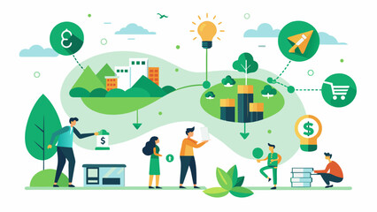 Fototapeta premium Companies participating in a green energy incentive program use data to track their progress and identify areas for improvement.. Vector illustration