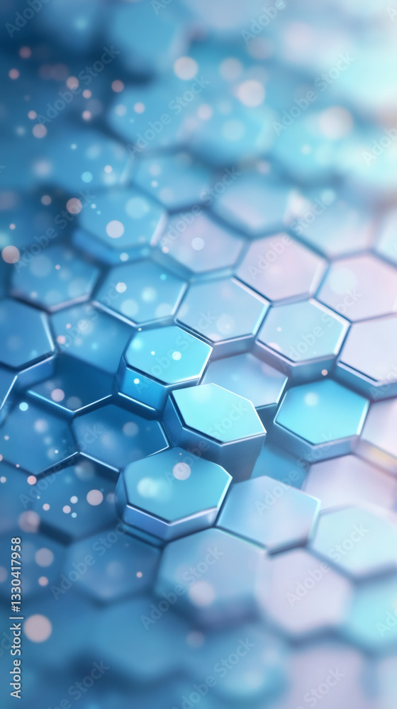 Poster Glowing blue hexagonal pattern forming sleek technological honeycomb background