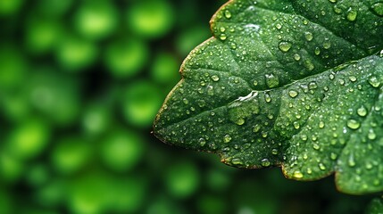 Green Leaf Covered In Dew Drops Of Water