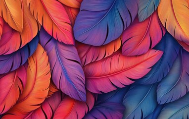 Colorful Feather Pattern with Red and Yellow Macaw Design