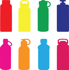 Set of thermos reusable water bottle vector with different color.
