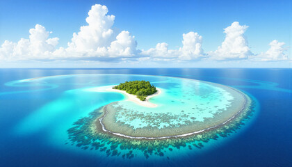Aerial view of coral atoll in remote ocean, serene beauty