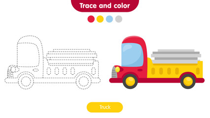 Trace and color educational game for preschool kids. Coloring book for children.