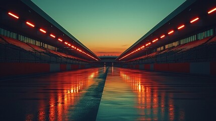 Empty Racing Track at Sunset