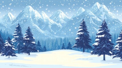 Fototapeta premium Snowy winter mountain landscape with fir trees