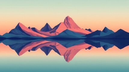 Serene Sunset Reflection Minimalist Mountain Landscape