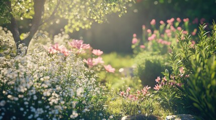 Obraz premium A peaceful garden filled with medicinal plants and flowers, showcasing their natural beauty