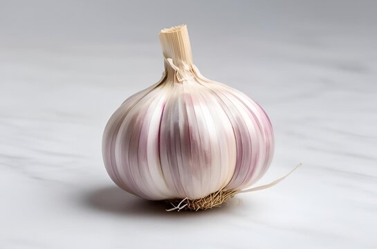 A close-up of a single garlic